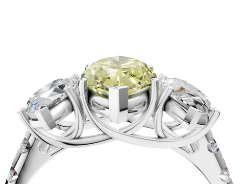 White gold Three-Stone Fancy Yellow Marquise Cut Diamond Pavé Band with Prong Setting_4