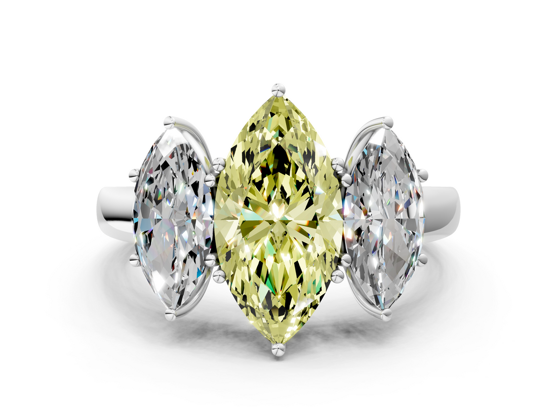 White gold Three-Stone Fancy Yellow Marquise  Cut Diamond Ring with Channel-Set Band and Four-Prong Setting_17