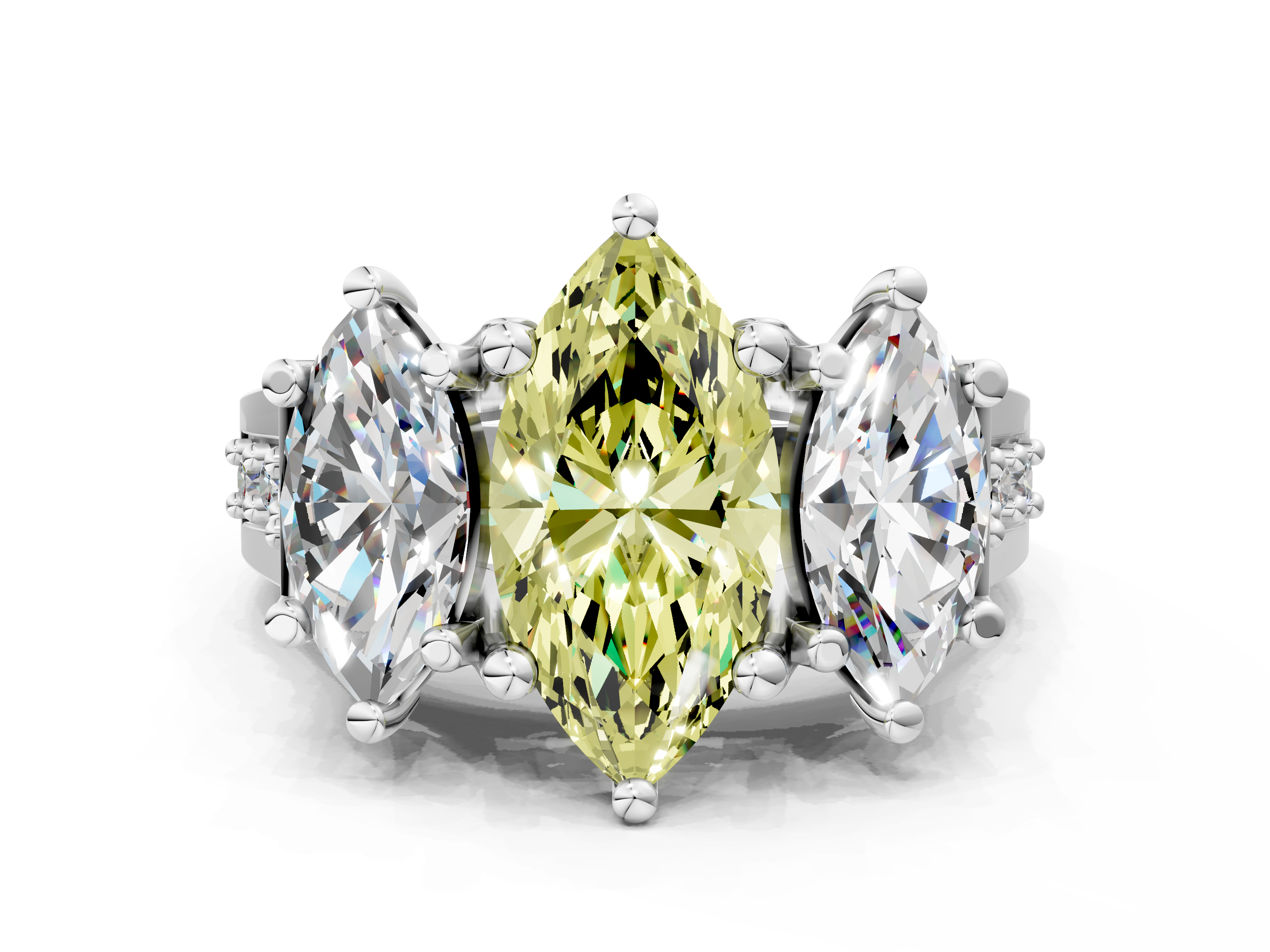 White gold Three-Stone Fancy Yellow Marquise  Cut Diamond Ring with Channel-Set Band and Four-Prong Setting_17