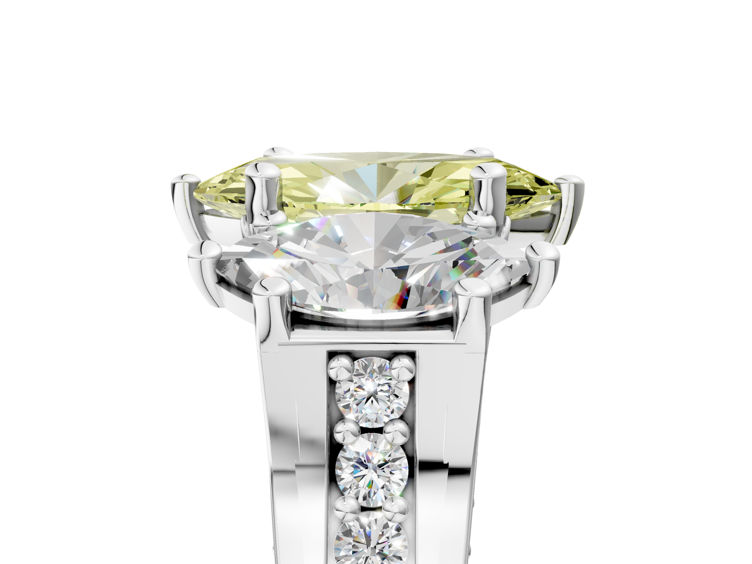 White gold Three-Stone Fancy Yellow Marquise  Cut Diamond Ring with Channel-Set Band and Four-Prong Setting_22