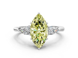 White gold Three-Stone Fancy Yellow Marquise  Cut Diamond Ring with Pear Side Stones in Four-Prong Setting