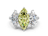 White gold Three-Stone Fancy Yellow Marquise Cut Diamond Ring with Round  Pavé Band and Prong Setting_129