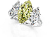 White gold Three-Stone Fancy Yellow Marquise Cut Diamond Ring with Round  Pavé Band and Prong Setting_130