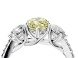 White gold Three-Stone Fancy Yellow Marquise Cut Diamond Ring with Round  Pavé Band and Prong Setting_133