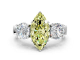 White gold Three-Stone Fancy Yellow Marquise Cut Diamond Ring with Round Side Stones, Classic Band, and Four-Prong Setting_36