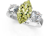 White gold Three-Stone Fancy Yellow Marquise Cut Diamond Ring with Round Side Stones, Classic Band, and Four-Prong Setting_37