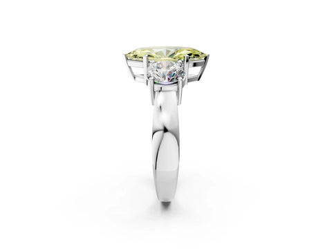 White gold Three-Stone Fancy Yellow Marquise Cut Diamond Ring with Round Side Stones, Classic Band, and Four-Prong Setting_38