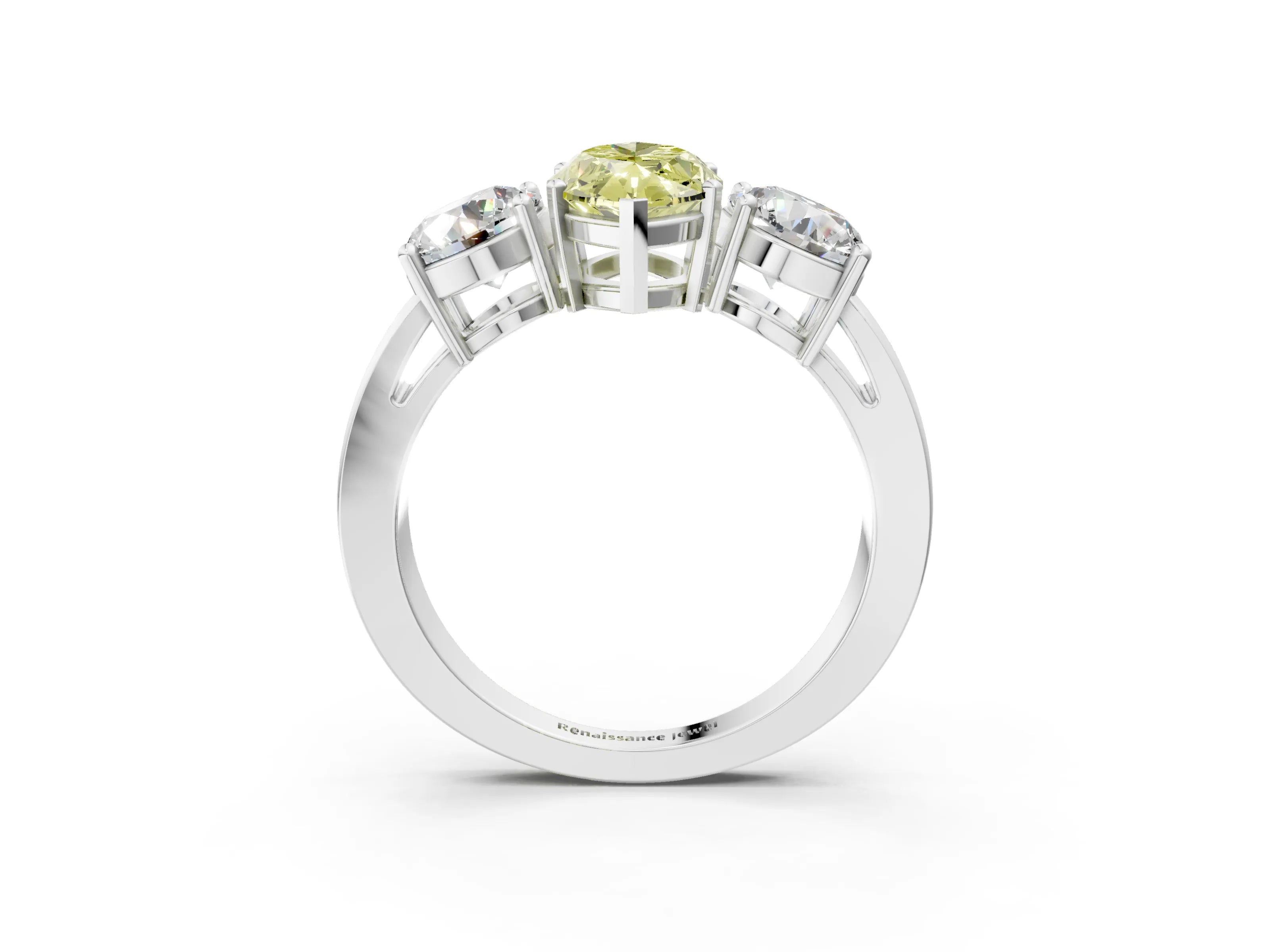 White gold Three-Stone Fancy Yellow Marquise Cut Diamond Ring with Round Side Stones, Classic Band, and Four-Prong Setting_39
