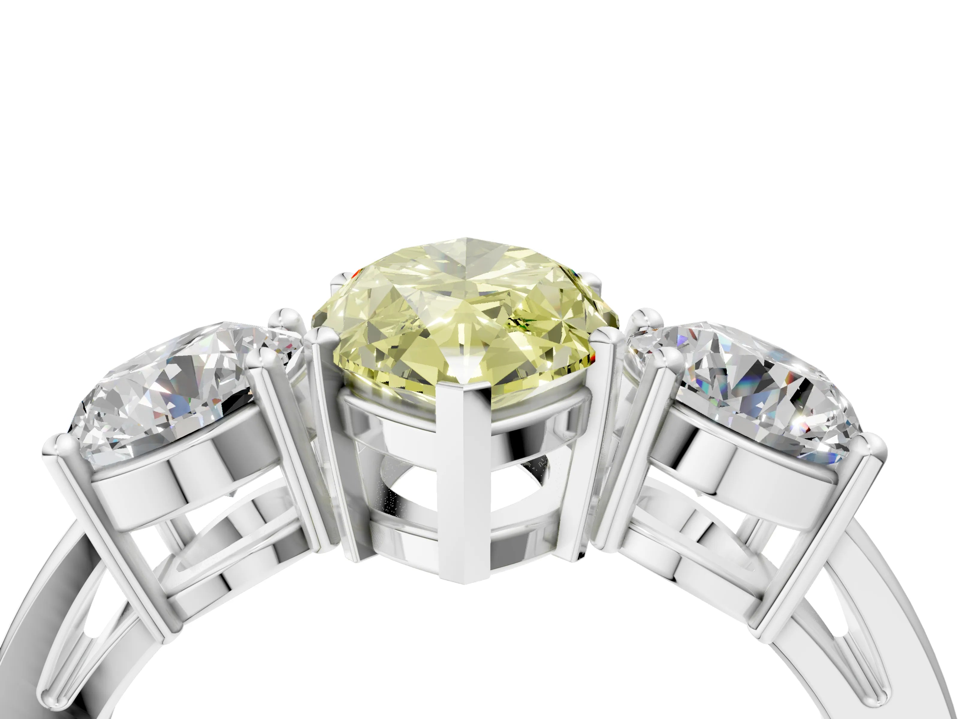 White gold Three-Stone Fancy Yellow Marquise Cut Diamond Ring with Round Side Stones, Classic Band, and Four-Prong Setting_40
