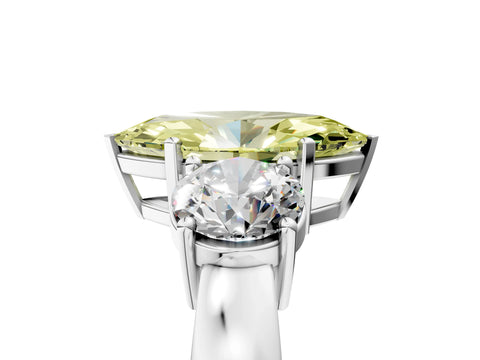 White gold Three-Stone Fancy Yellow Marquise Cut Diamond Ring with Round Side Stones, Classic Band, and Four-Prong Setting_41