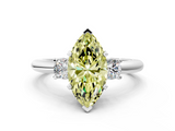 White gold Three-Stone Fancy Yellow Marquise  Cut Diamond Solitaire with Prong Setting and Classic Band
