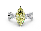 White gold Three-Stone Fancy Yellow Marquise  Cut Diamond Twist Band with Prong Setting