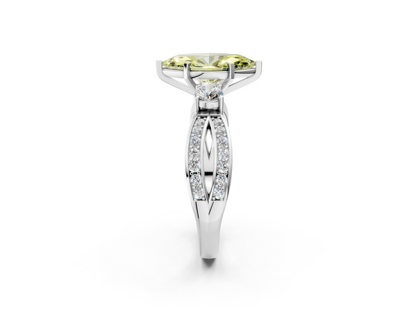 White gold Three-Stone Fancy Yellow Marquise  Cut Diamond Twist Band with Prong Setting