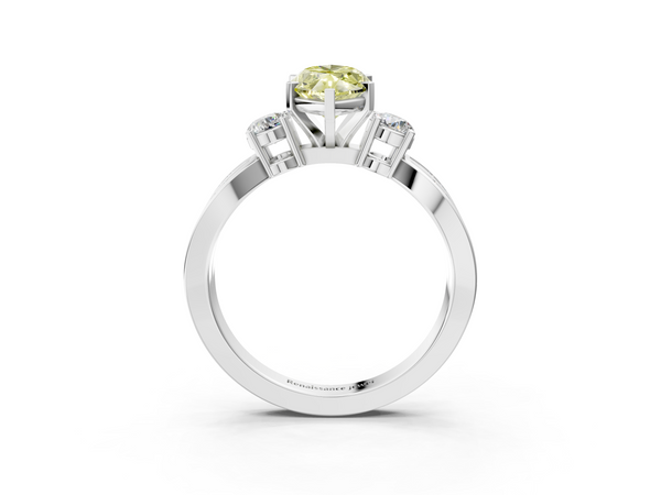 White gold Three-Stone Fancy Yellow Marquise  Cut Diamond Twist Band with Prong Setting