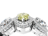 White gold Three-Stone Fancy Yellow Marquise Cut Halo Diamond Milgrain Band with Four-Prong Setting_4