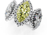 White gold Three-Stone Fancy Yellow Marquise Cut Halo Diamond Ring with Pave Band and Four-Prong Setting_1