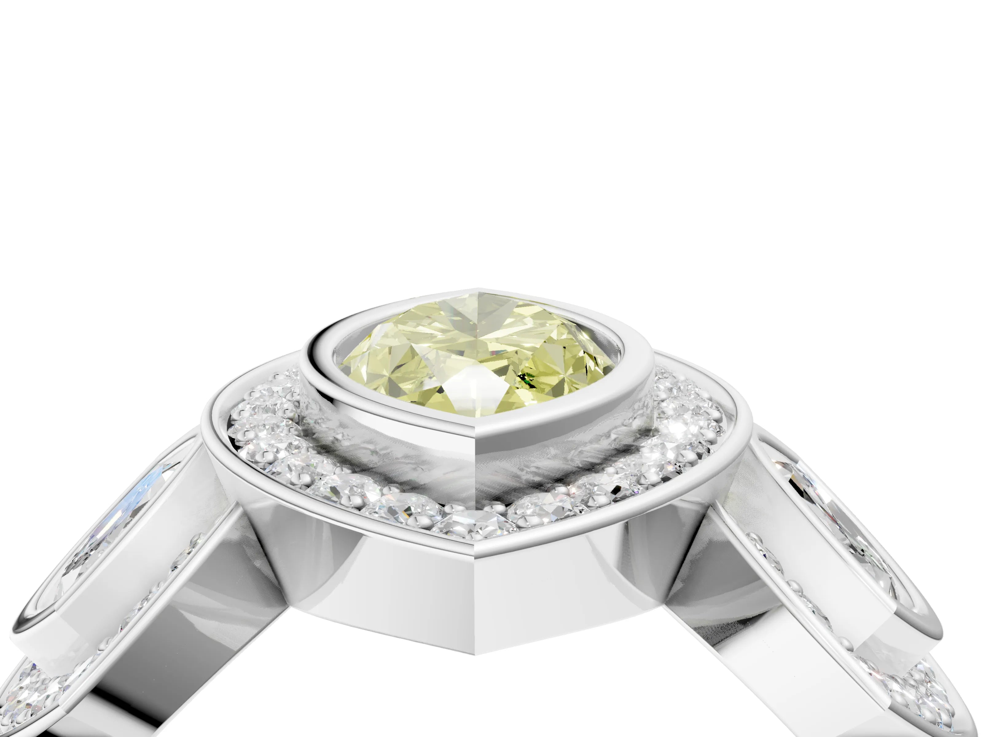 White gold Three-Stone Fancy Yellow Marquise Cut Halo Pavé Diamond Ring_4
