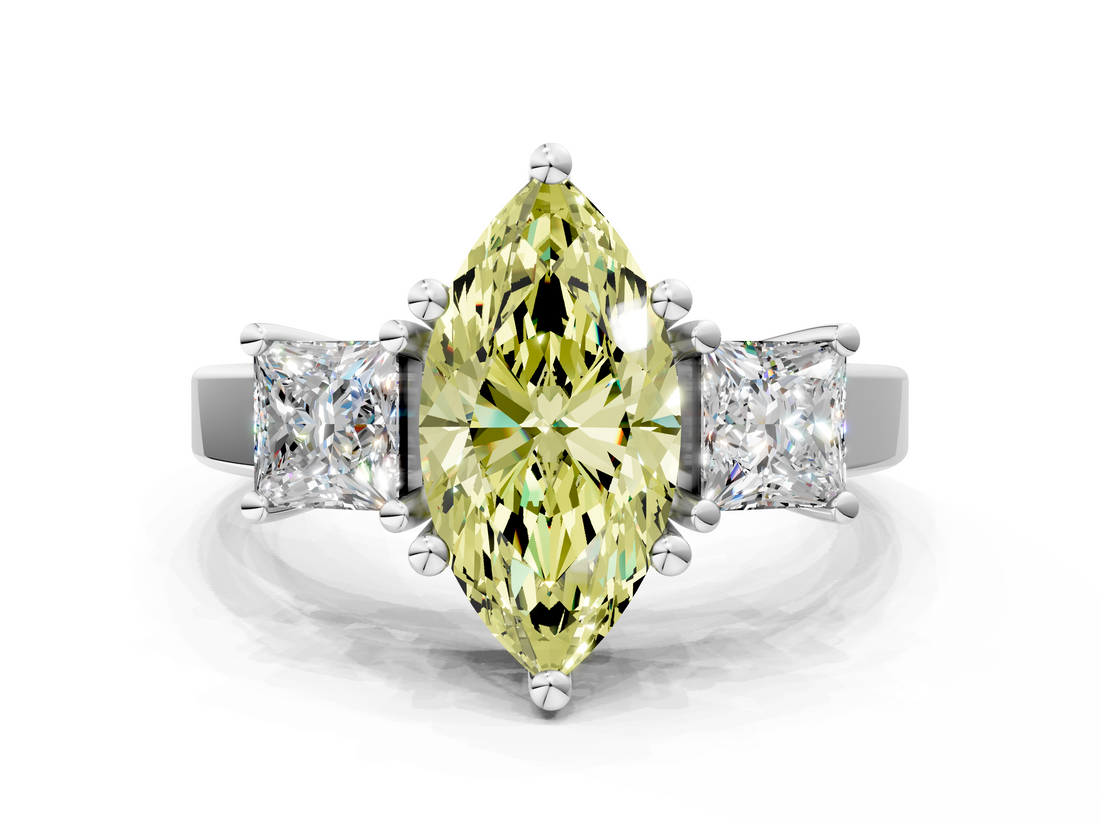 White gold Three-Stone Fancy Yellow Marquise  Cut Solitaire Ring with Prong Setting_3