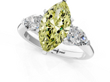 White gold Three-Stone Fancy Yellow Marquise  Diamond Ring with Pear Side Stones in Four-Prong Setting_1