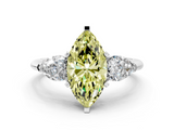 White gold Three-Stone Fancy Yellow Marquise  Diamond Ring with Pear Side Stones in Four-Prong Setting