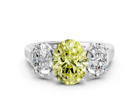 White gold Three-Stone Fancy Yellow Oval Cut Brilliant Diamond Trellis Ring with Comfort Fit Band_12