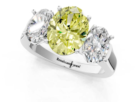 White gold Three-Stone Fancy Yellow Oval Cut Brilliant Diamond Trellis Ring with Comfort Fit Band_13