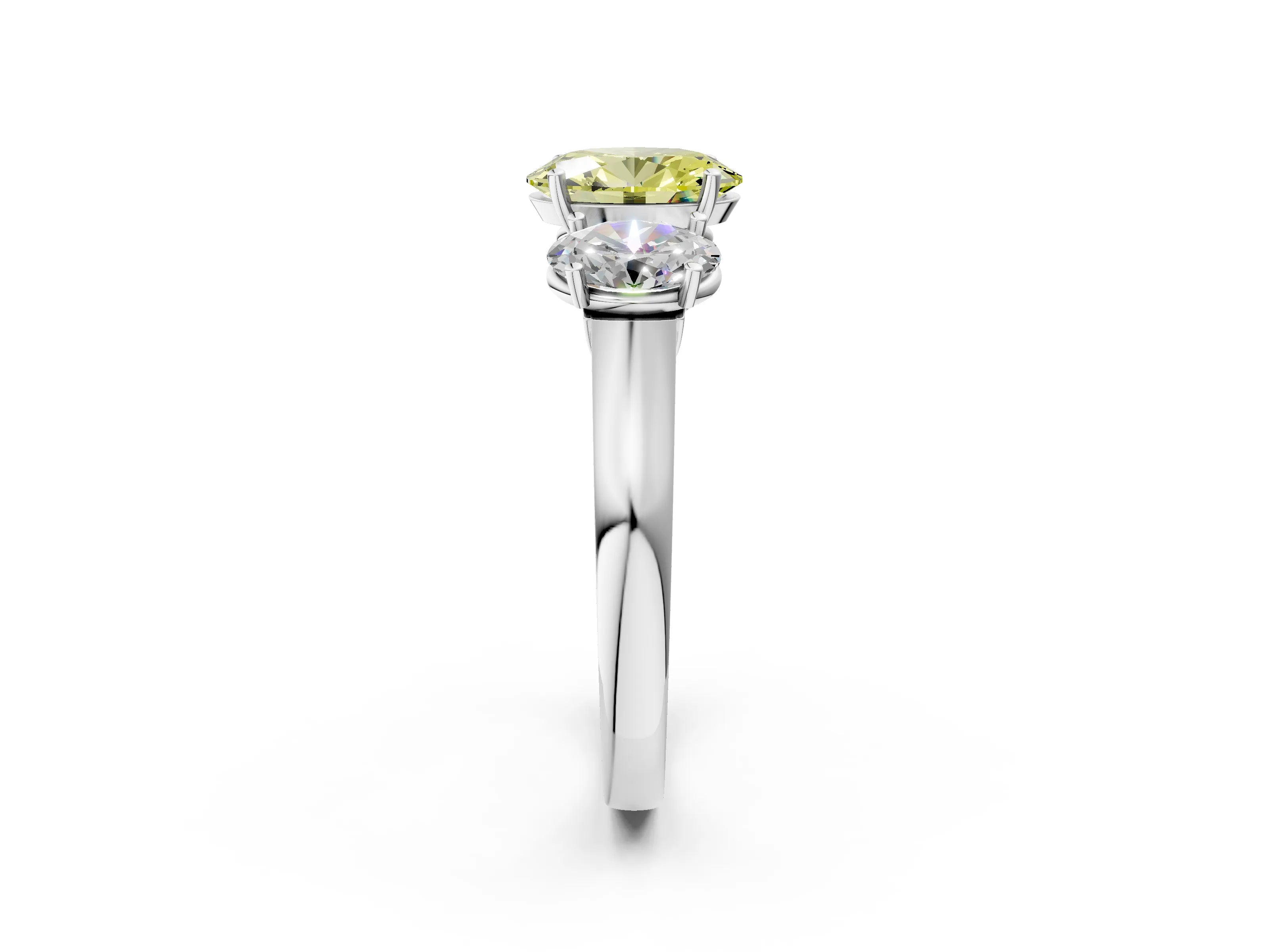 White gold Three-Stone Fancy Yellow Oval Cut Brilliant Diamond Trellis Ring with Comfort Fit Band_14