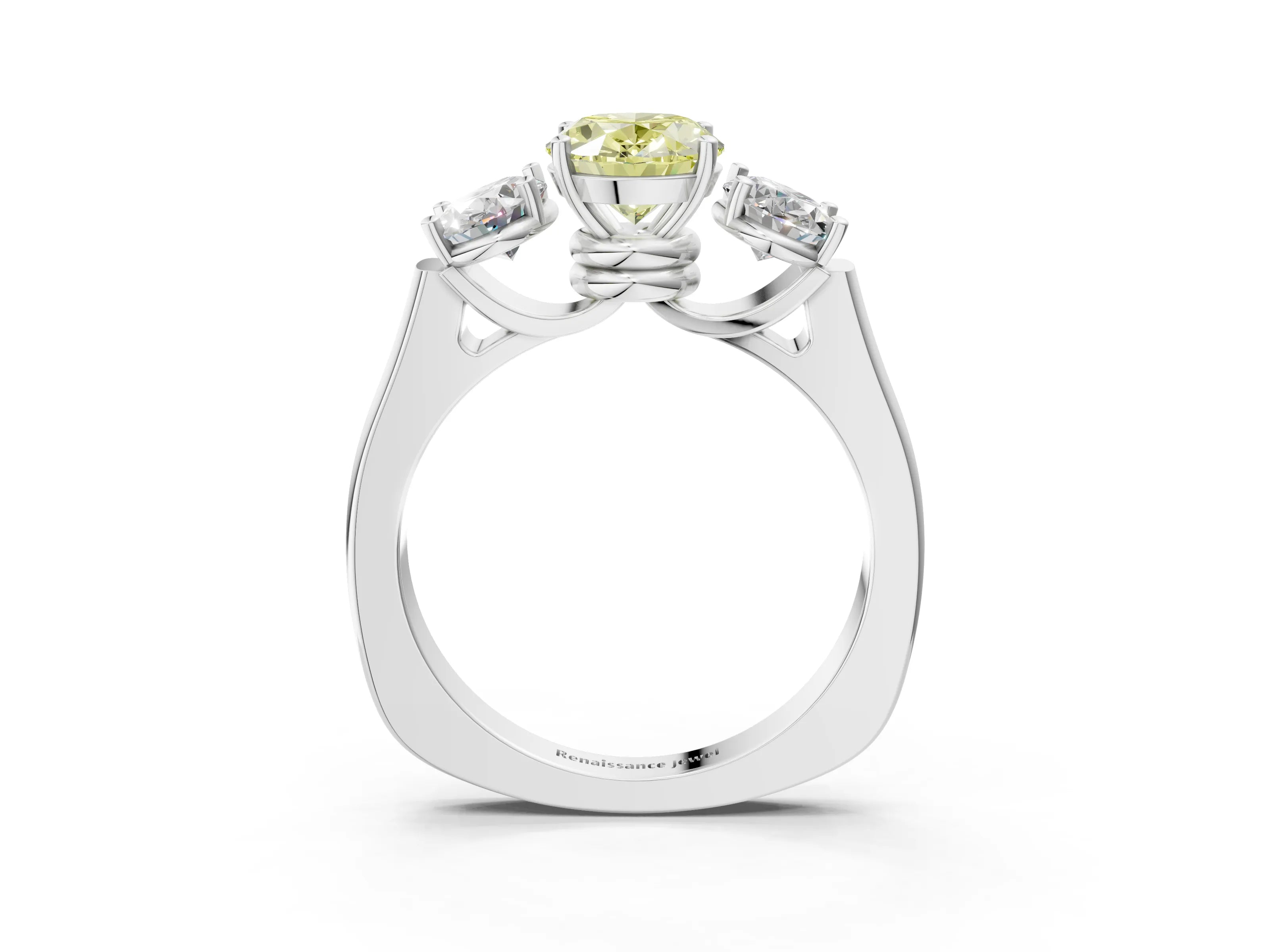 White gold Three-Stone Fancy Yellow Oval Cut Brilliant Diamond Trellis Ring with Comfort Fit Band_15