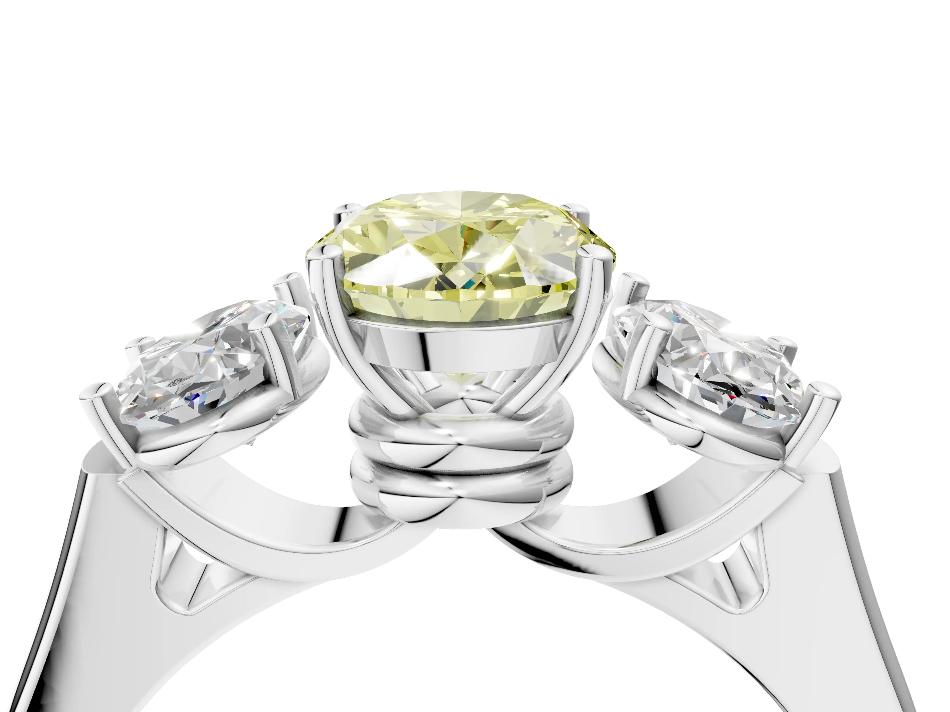 White gold Three-Stone Fancy Yellow Oval Cut Brilliant Diamond Trellis Ring with Comfort Fit Band_16