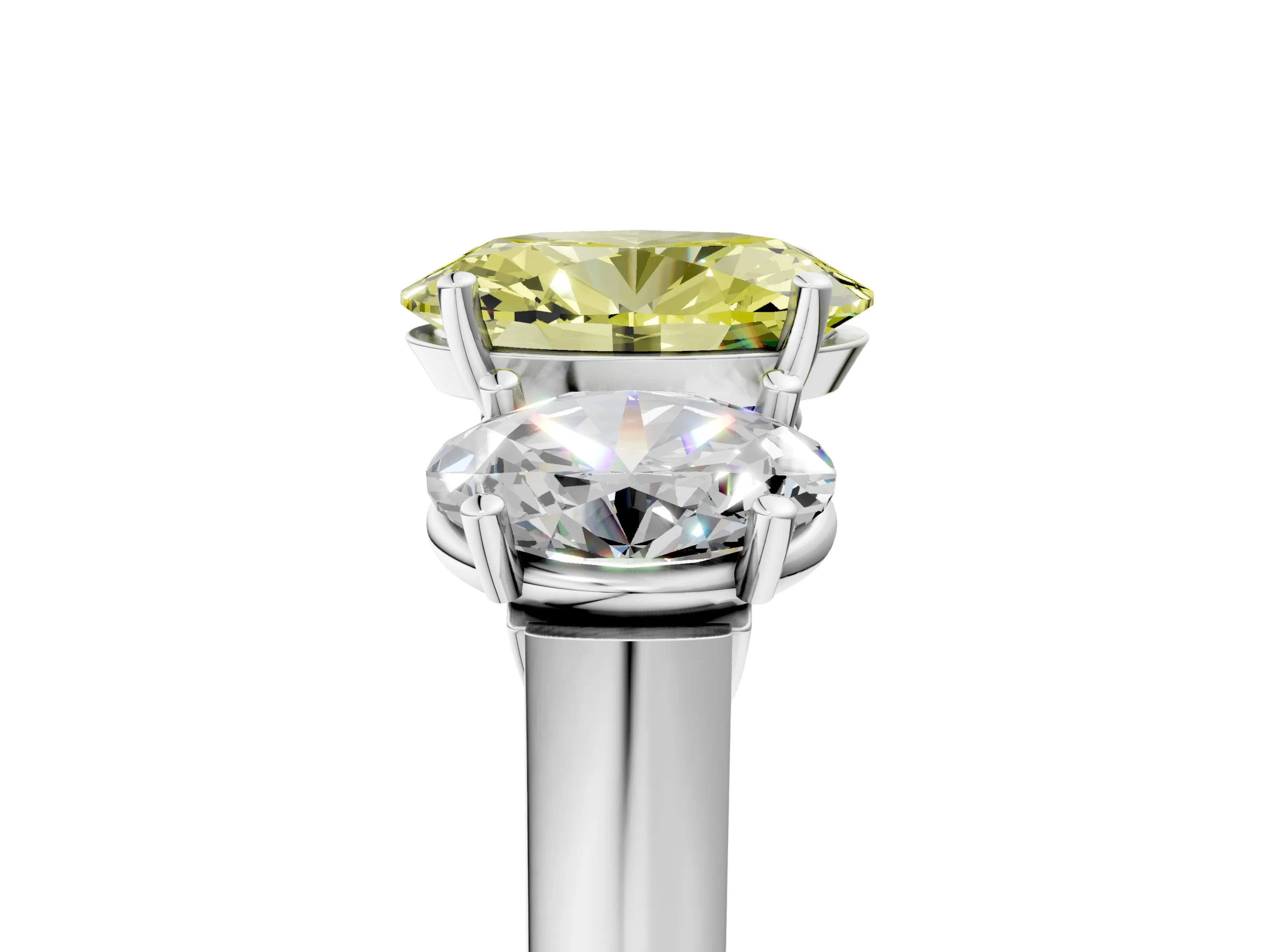 White gold Three-Stone Fancy Yellow Oval Cut Brilliant Diamond Trellis Ring with Comfort Fit Band_17