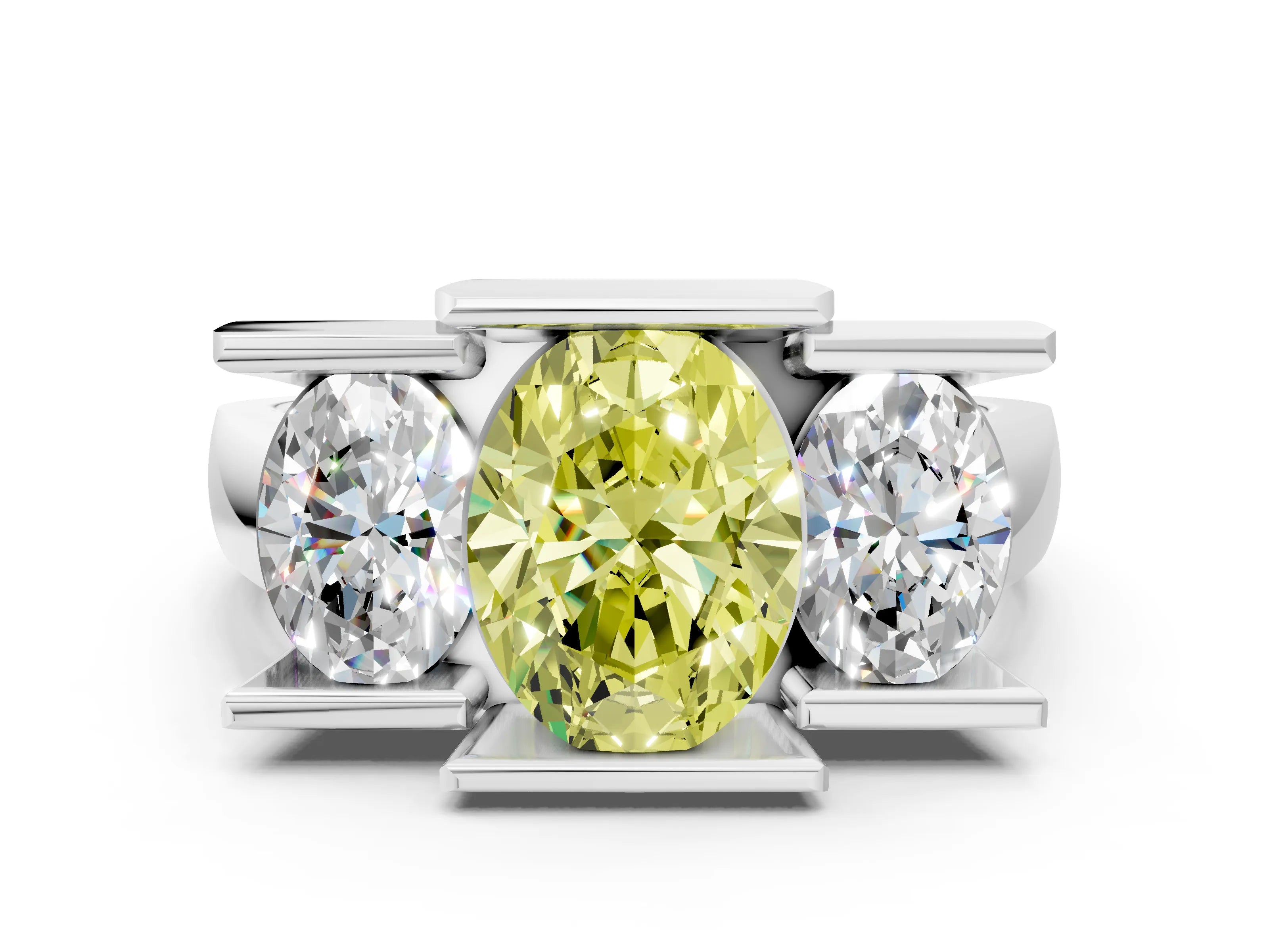 White gold Three Stone Fancy Yellow Oval Cut Cut Channel Set Diamond Ring_36