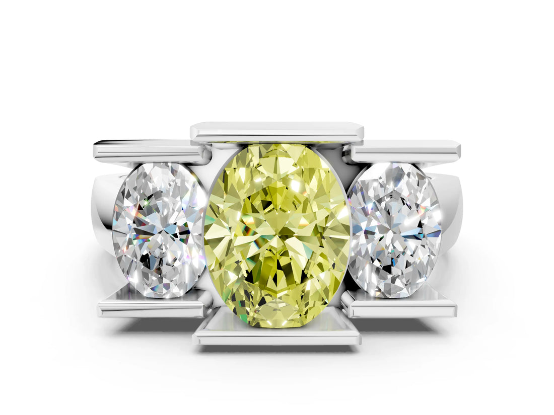 White gold Three Stone Fancy Yellow Oval Cut Cut Channel Set Diamond Ring_36