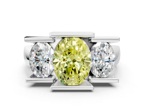 White gold Three Stone Fancy Yellow Oval Cut Cut Channel Set Diamond Ring_36