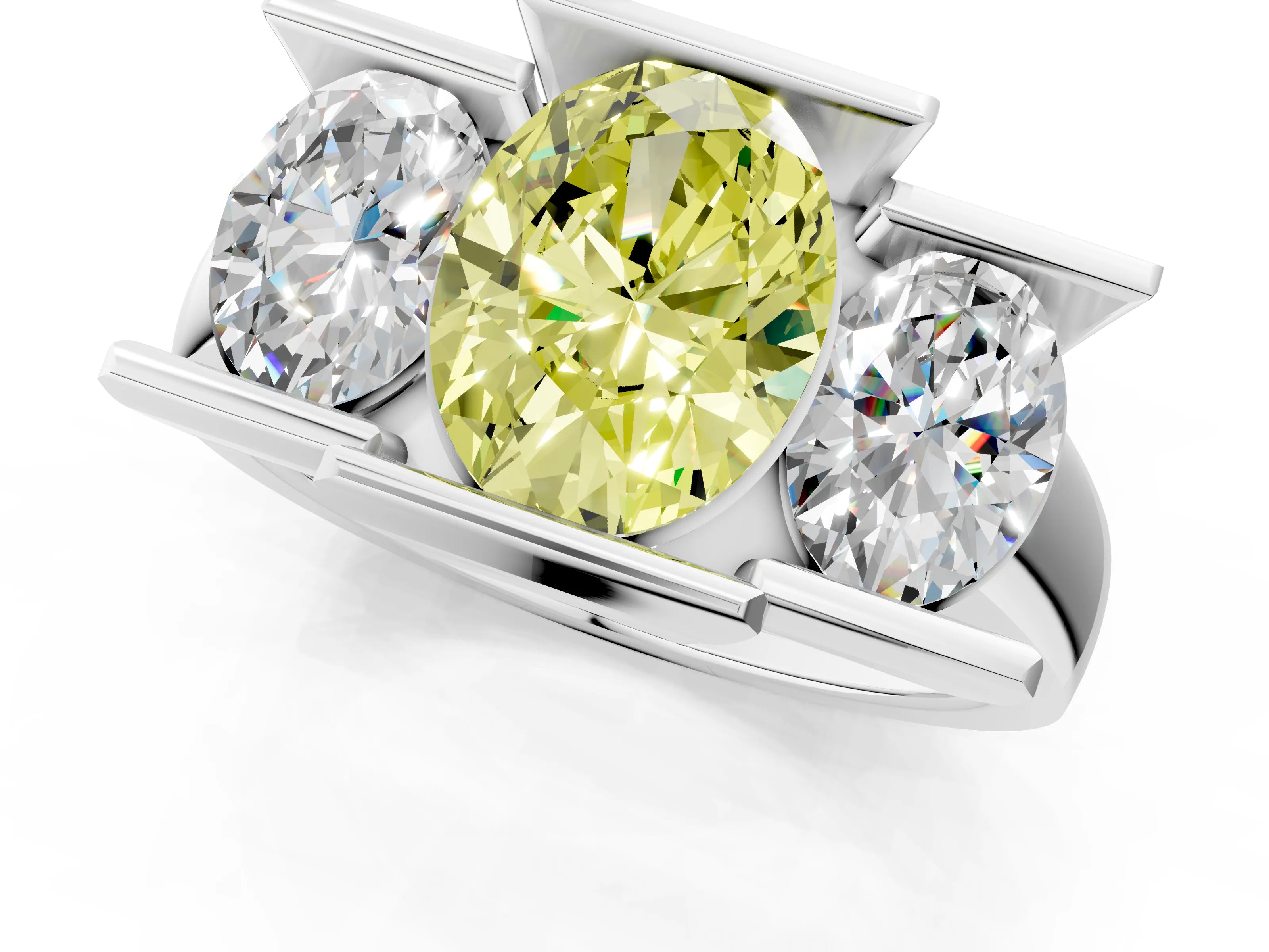 White gold Three Stone Fancy Yellow Oval Cut Cut Channel Set Diamond Ring_37