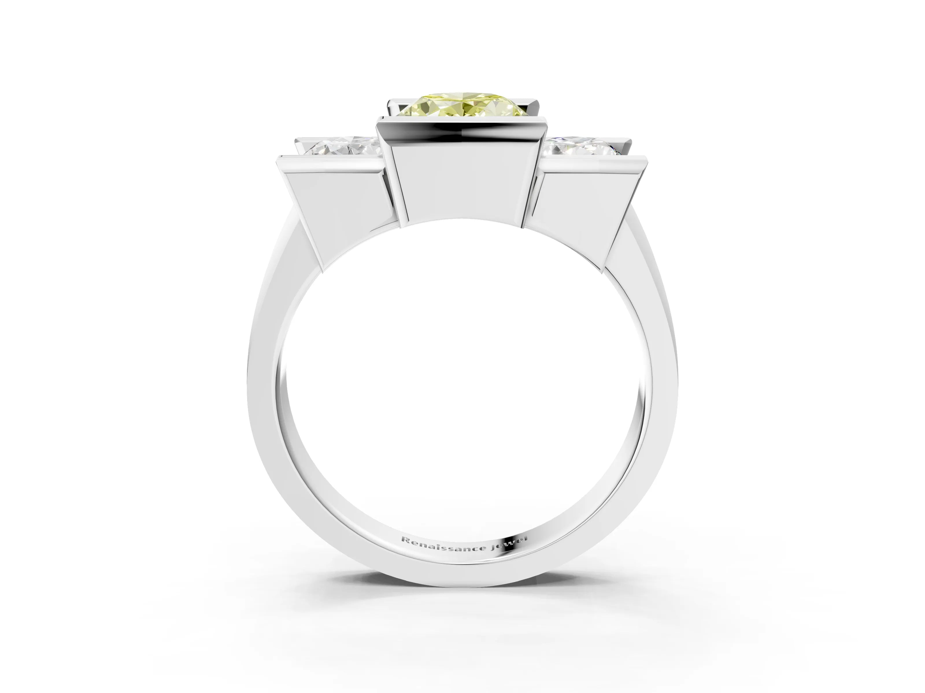 White gold Three Stone Fancy Yellow Oval Cut Cut Channel Set Diamond Ring_39
