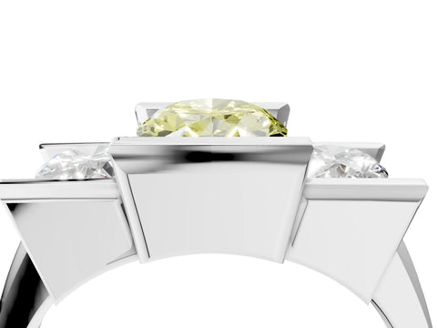 White gold Three Stone Fancy Yellow Oval Cut Cut Channel Set Diamond Ring_4