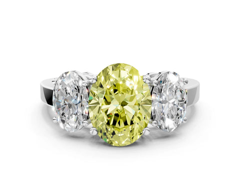 White gold Three-Stone Fancy Yellow Oval Cut Cut Diamond Engagement Ring with Flat Band and Four-Prong Setting_12