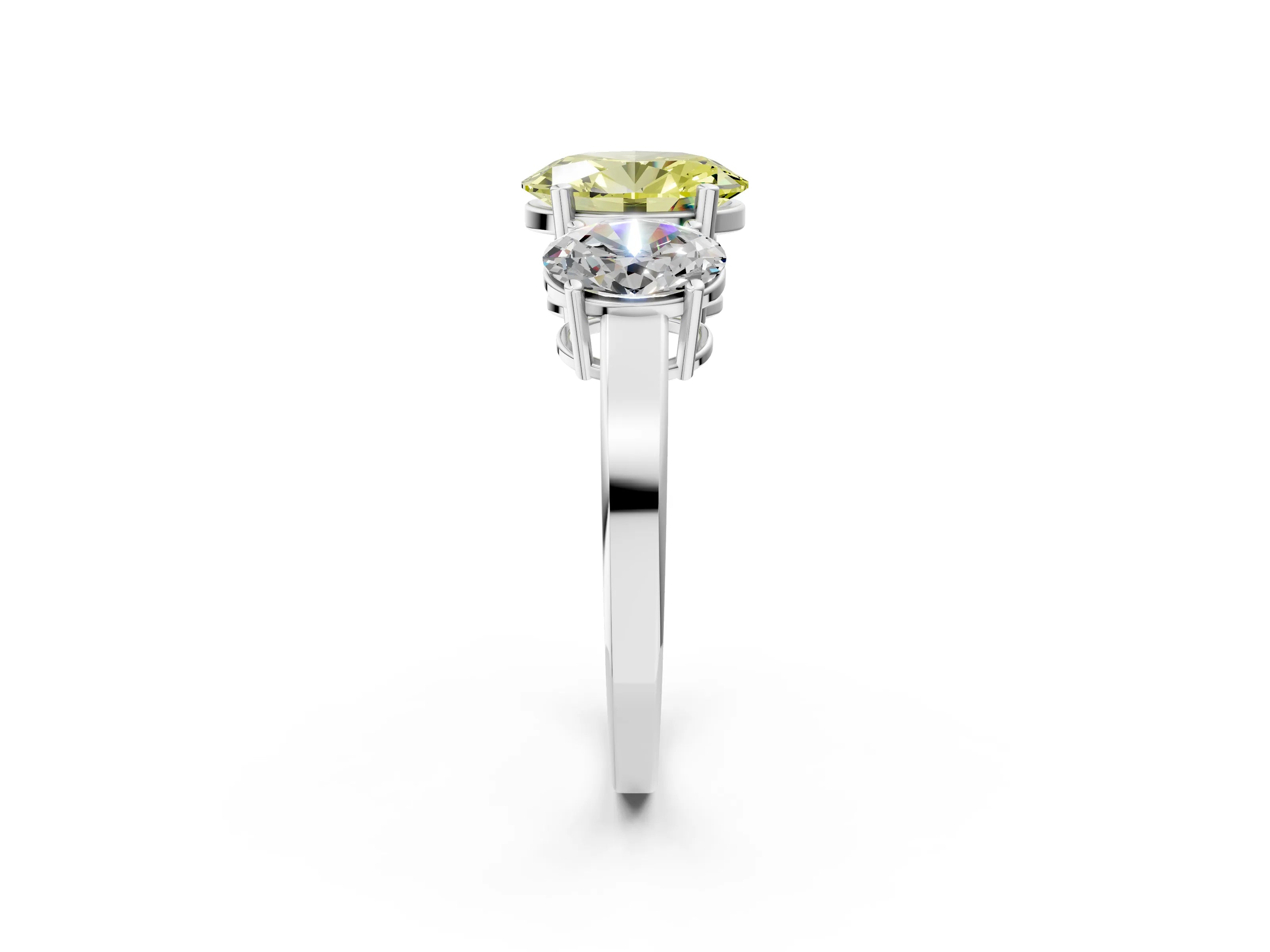 White gold Three-Stone Fancy Yellow Oval Cut Cut Diamond Engagement Ring with Flat Band and Four-Prong Setting_2