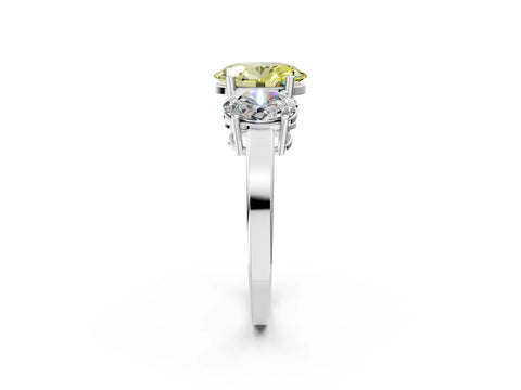 White gold Three-Stone Fancy Yellow Oval Cut Cut Diamond Engagement Ring with Flat Band and Four-Prong Setting_2