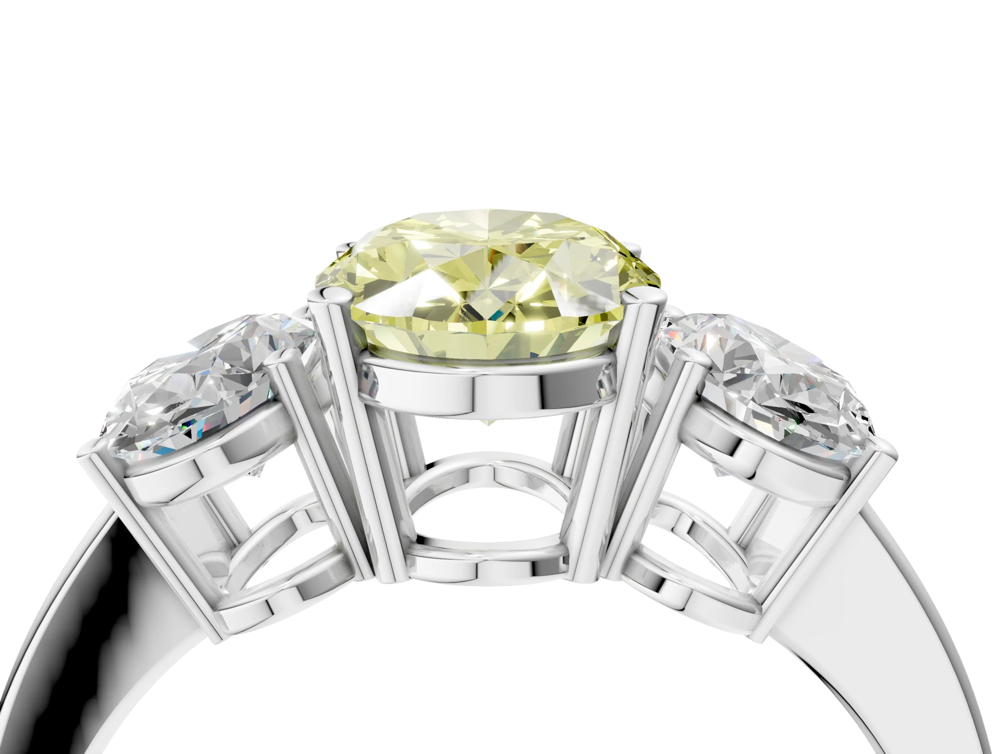 White gold Three-Stone Fancy Yellow Oval Cut Cut Diamond Engagement Ring with Flat Band and Four-Prong Setting_4