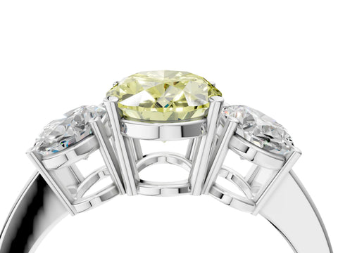 White gold Three-Stone Fancy Yellow Oval Cut Cut Diamond Engagement Ring with Flat Band and Four-Prong Setting_4