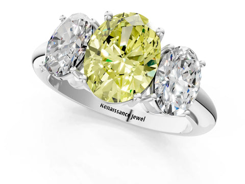 White gold Three-Stone Fancy Yellow Oval Cut Cut Diamond Engagement Ring with Prong Setting on a White Gold Band_13