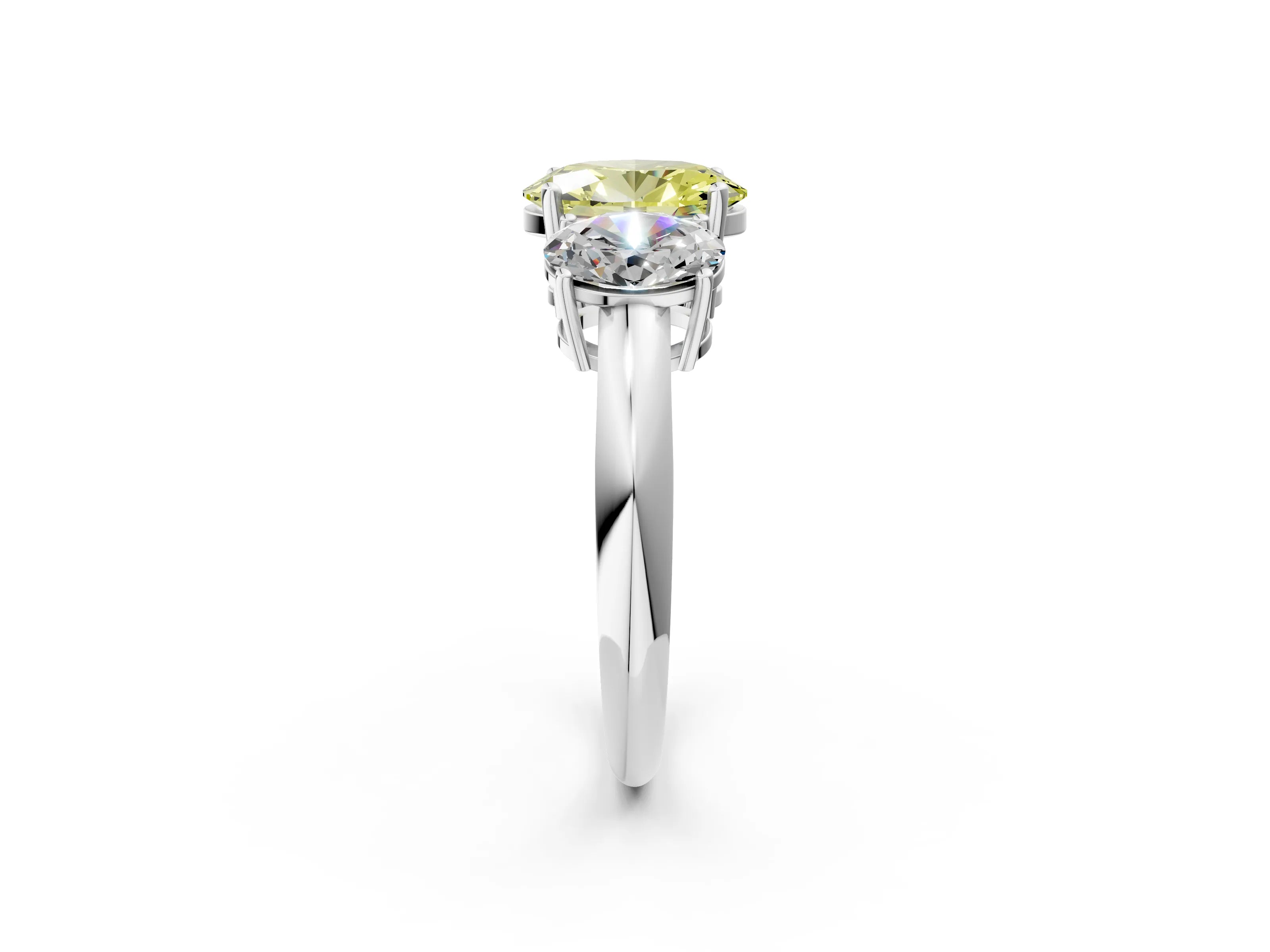White gold Three-Stone Fancy Yellow Oval Cut Cut Diamond Engagement Ring with Prong Setting on a White Gold Band_14