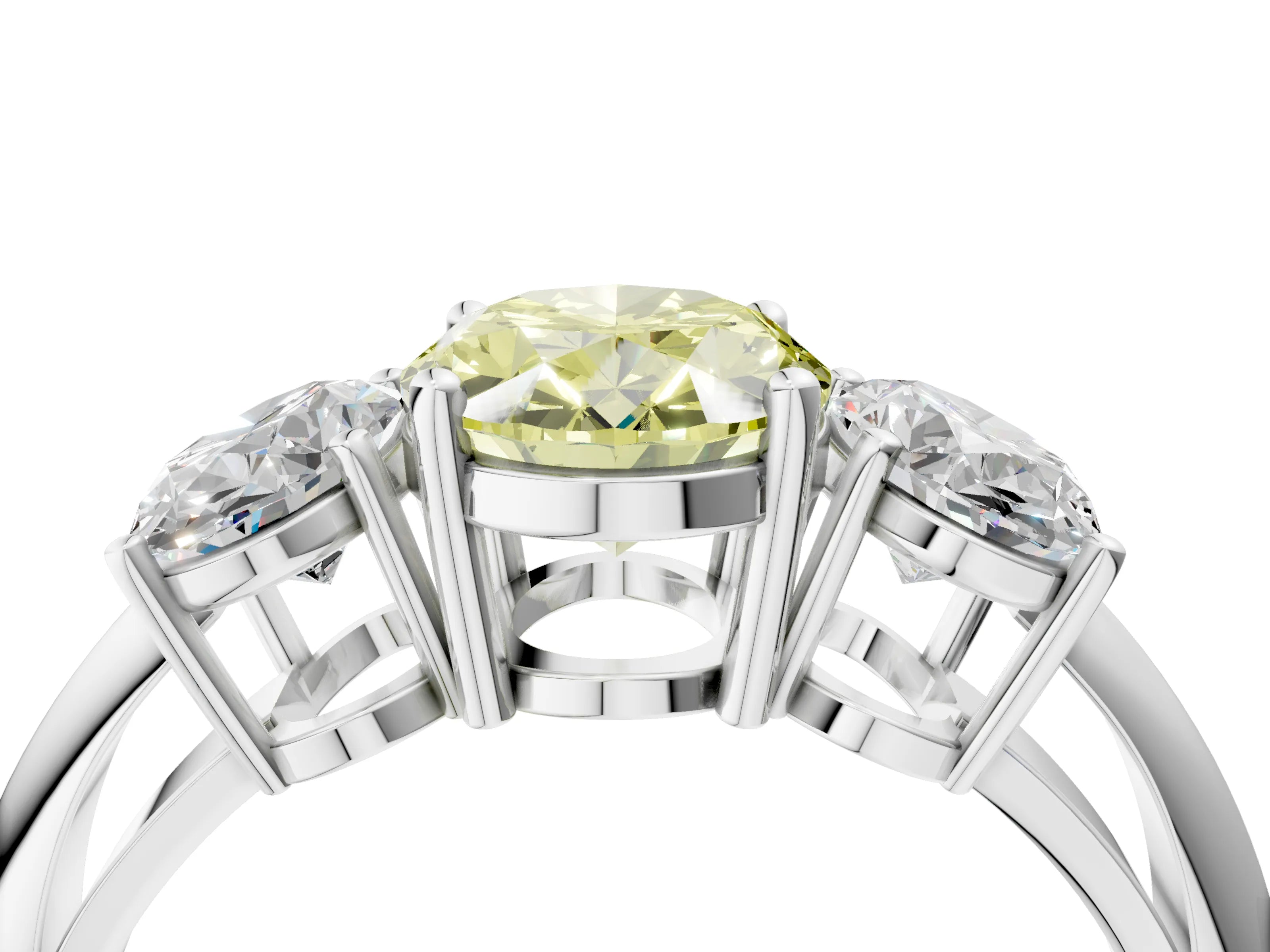 White gold Three-Stone Fancy Yellow Oval Cut Cut Diamond Engagement Ring with Prong Setting on a White Gold Band_16