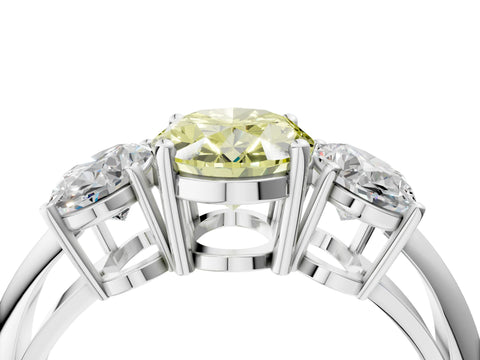 White gold Three-Stone Fancy Yellow Oval Cut Cut Diamond Engagement Ring with Prong Setting on a White Gold Band_16