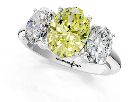 White gold Three-Stone Fancy Yellow Oval Cut Cut Diamond Engagement Ring with Prong Setting on a White Gold Band_49