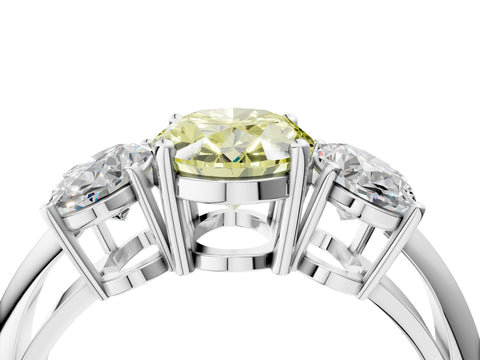 White gold Three-Stone Fancy Yellow Oval Cut Cut Diamond Engagement Ring with Prong Setting on a White Gold Band_64