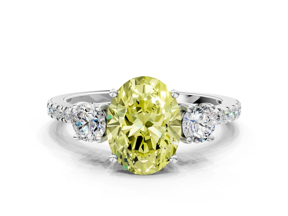 White gold Three-Stone Fancy Yellow Oval Cut Cut Diamond Pavé Band with Prong Setting_42
