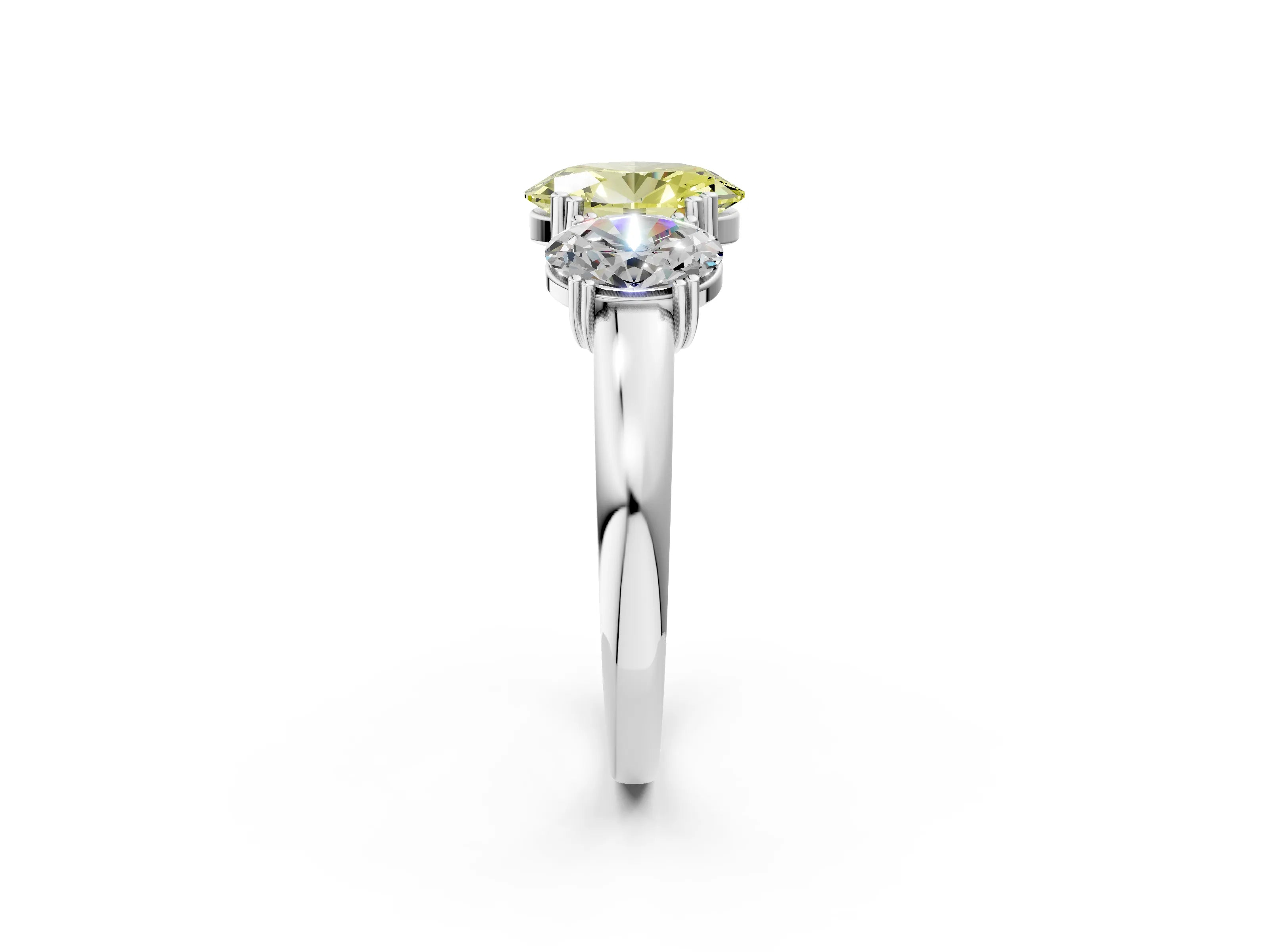 White gold Three-Stone Fancy Yellow Oval Cut Cut Diamond Ring with Channel Set Band and Four-Prong Setting_2