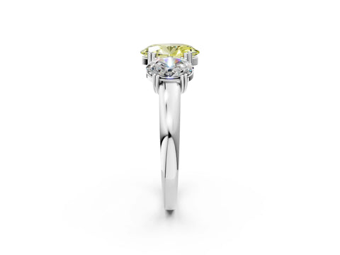 White gold Three-Stone Fancy Yellow Oval Cut Cut Diamond Ring with Channel Set Band and Four-Prong Setting_2